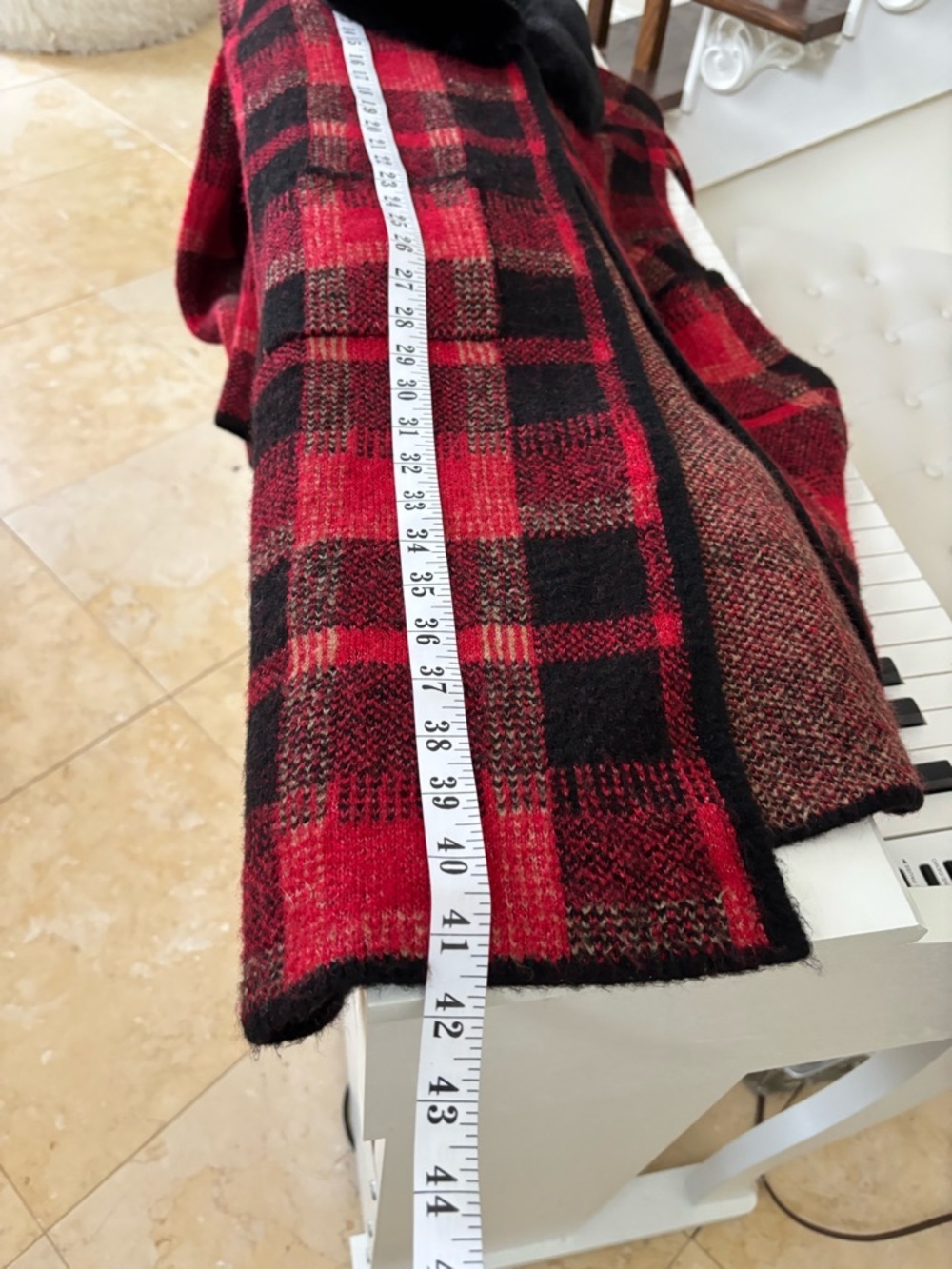 cleo Red and Black Plaid Vest with Black Faux Fur Collar - Picture 14 of 14